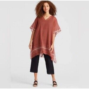 EILEEN FISHER Rust Organic Cotton Voile Beach Poncho Top Tunic-One Size
